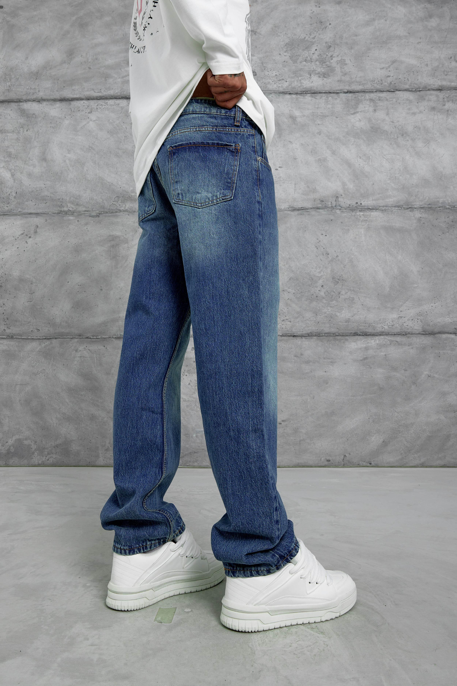 Koyu Lacivert Mb Baggy Kalıp Taşlamalı Jean