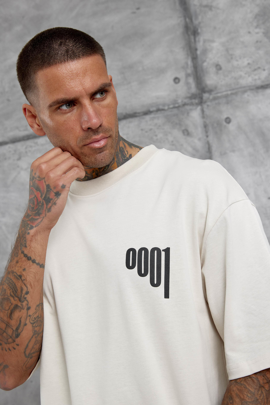Krem 0001 Yazılı Oversize Tshirt