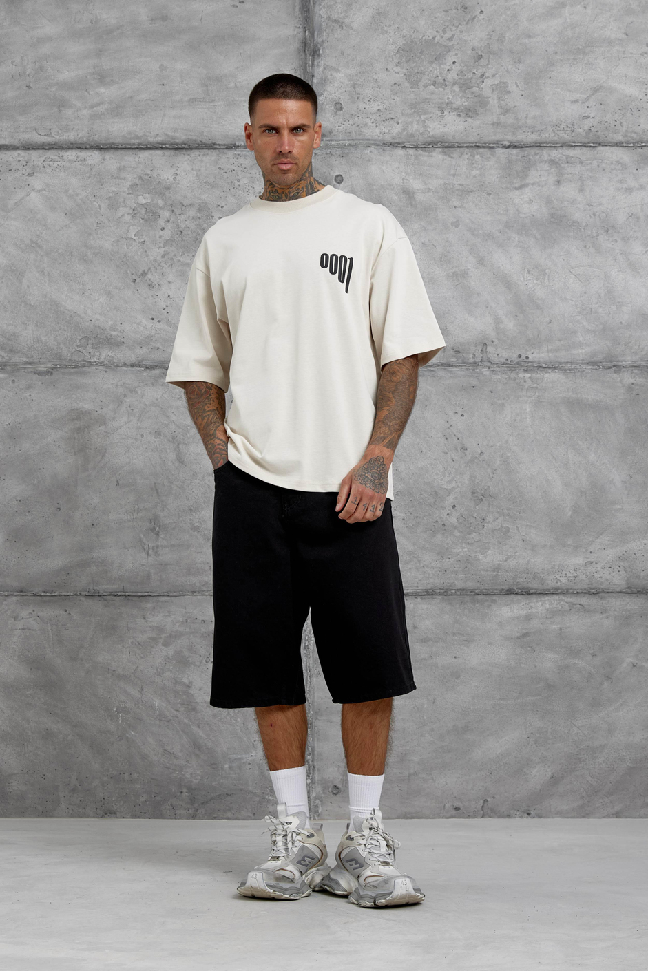Krem 0001 Yazılı Oversize Tshirt