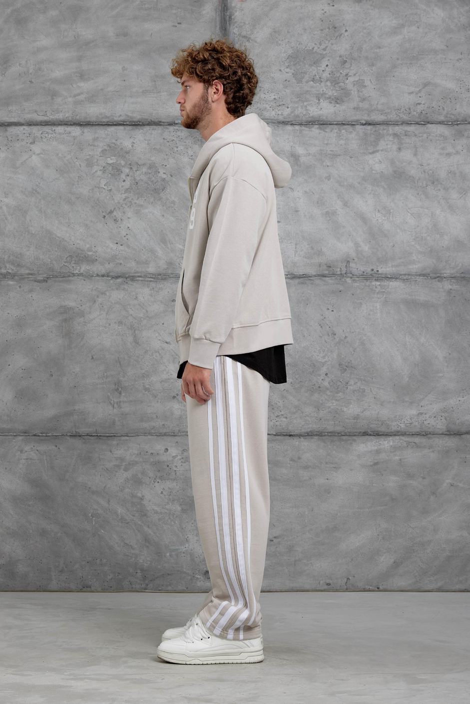Krem 0909 Baskılı Oversize Eşofman Takımı