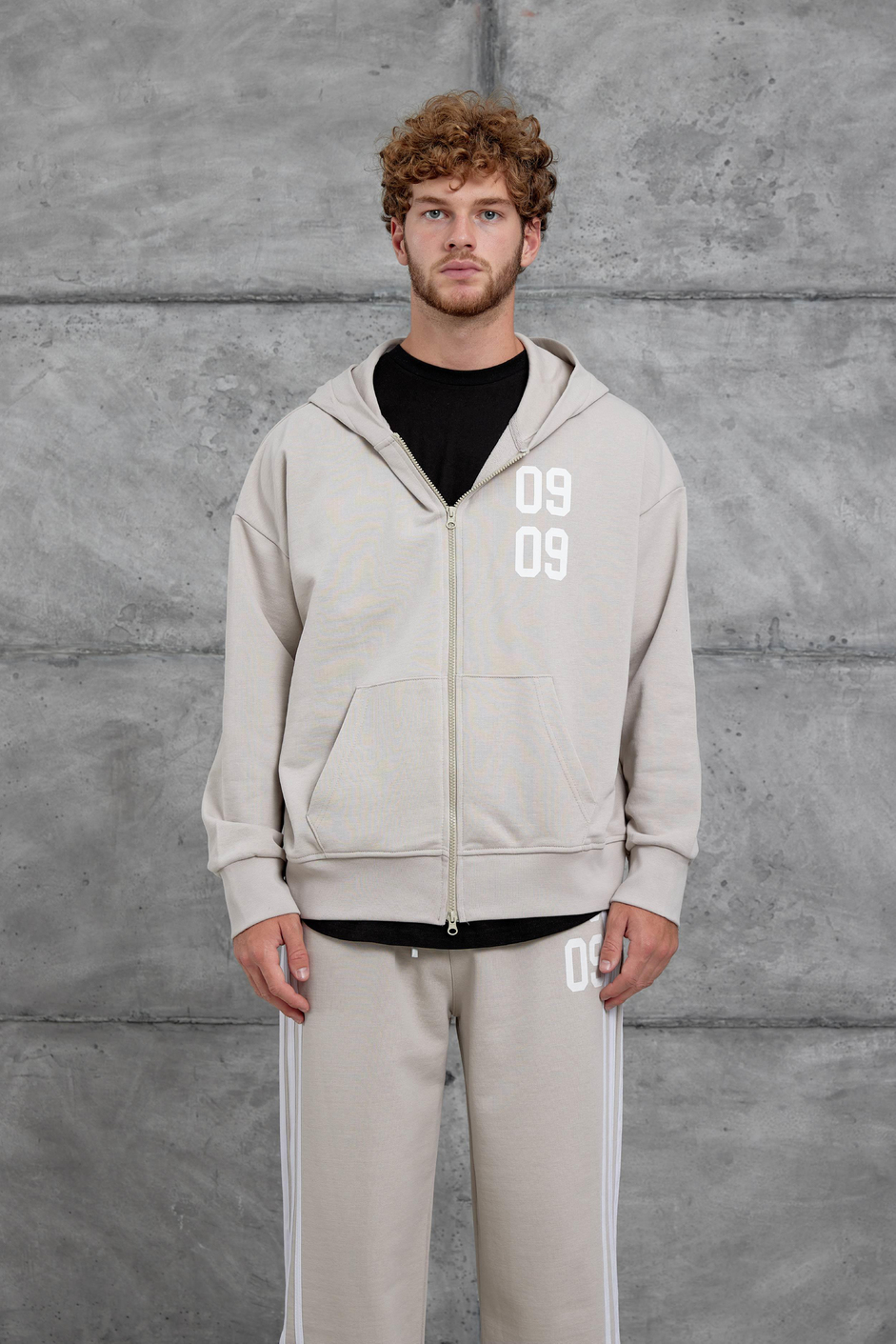Krem 0909 Baskılı Oversize Eşofman Takımı