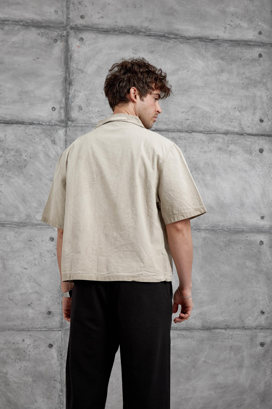 Krem 2 Cepli Yıkamalı Oversize Gömlek