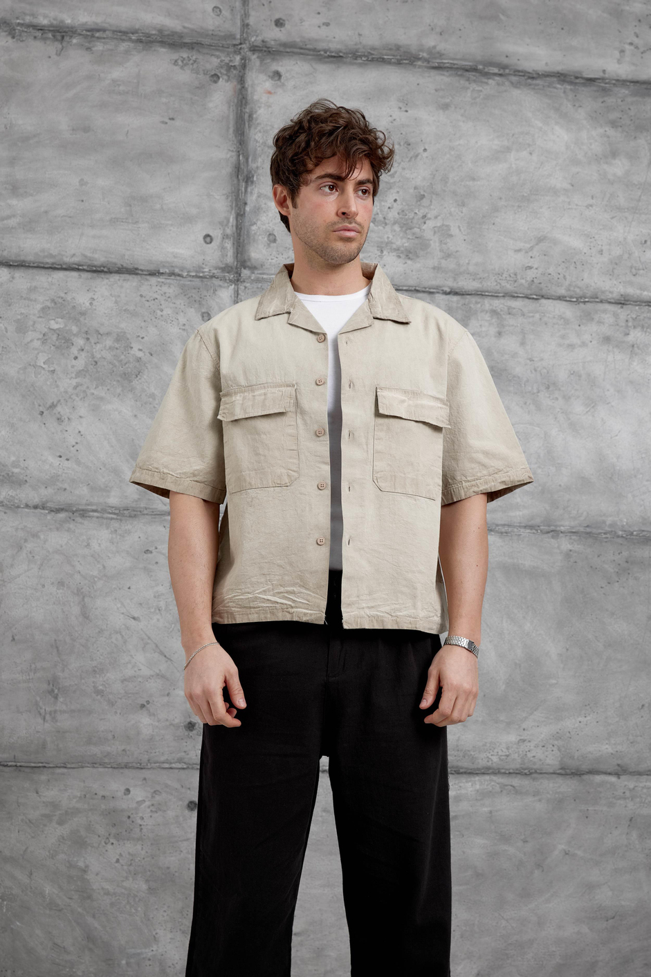 Krem 2 Cepli Yıkamalı Oversize Gömlek