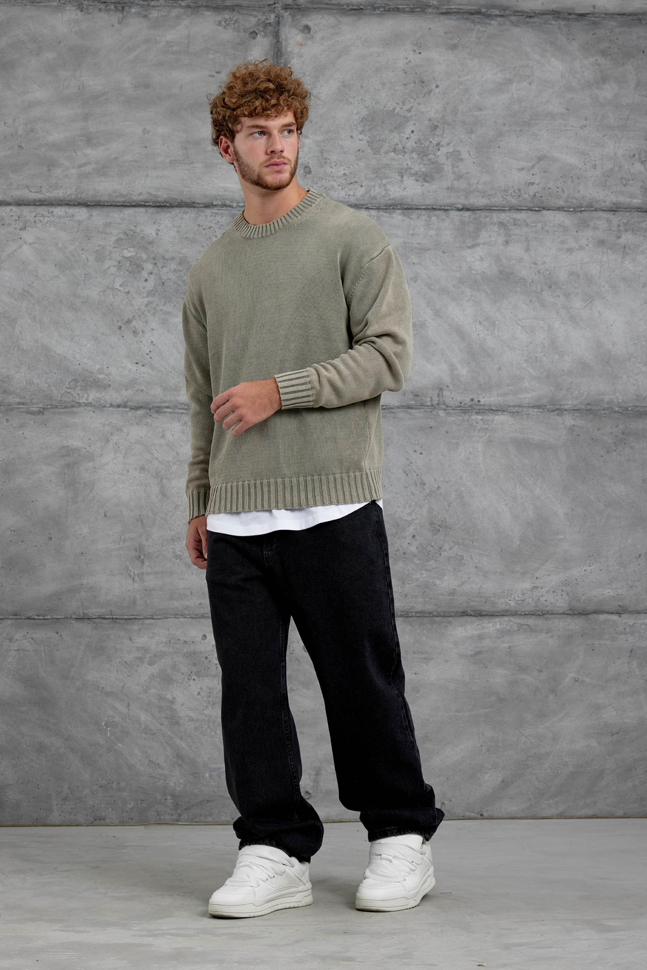 Krem 251 Oversize Yıkamalı Örme Triko