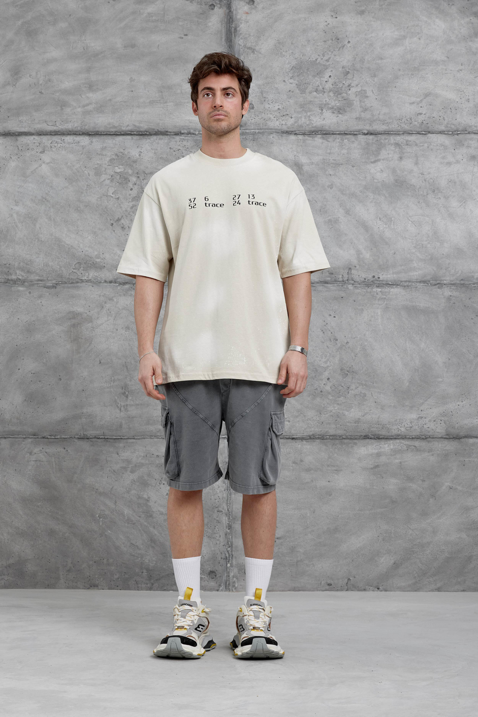 Krem Arka Hydrion Yazılı Oversize Tshirt