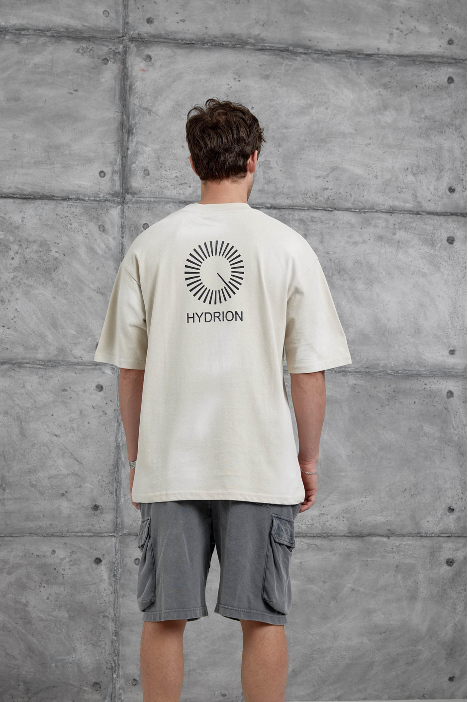 Krem Arka Hydrion Yazılı Oversize Tshirt