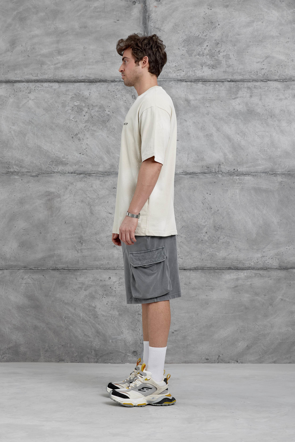 Krem Arka Hydrion Yazılı Oversize Tshirt