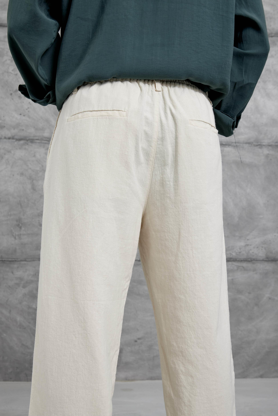 Krem Baggy Kalıp Gabardin Pantolon