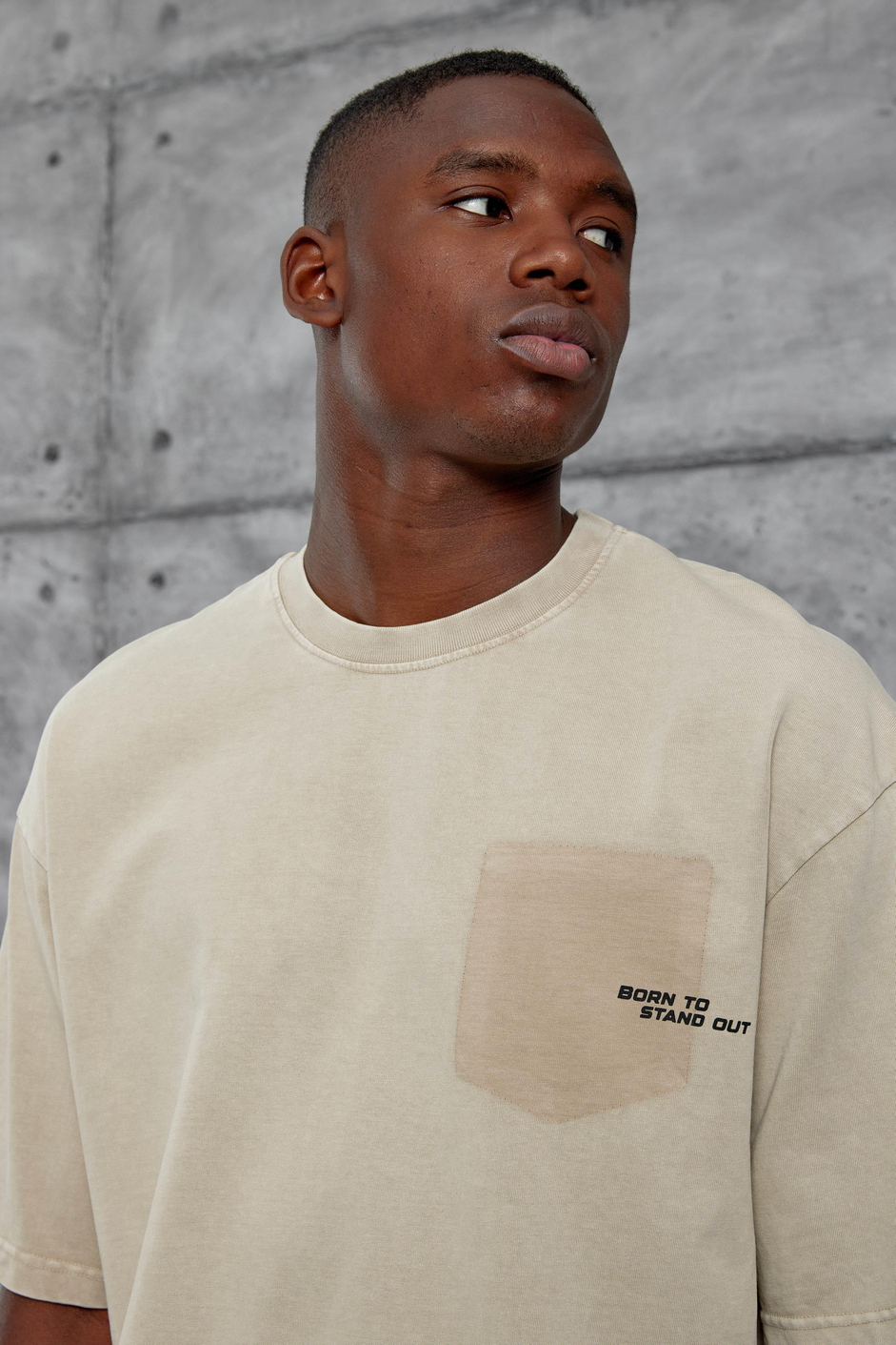 Krem Born To Stand Out Yazılı Yıkamalı Oversize Tshirt
