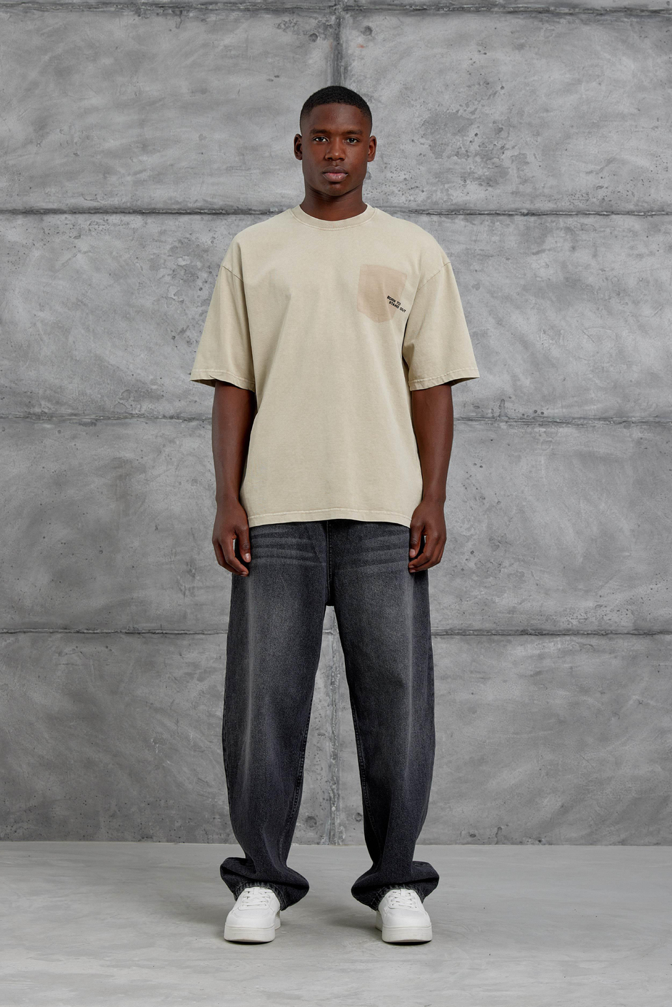 Krem Born To Stand Out Yazılı Yıkamalı Oversize Tshirt