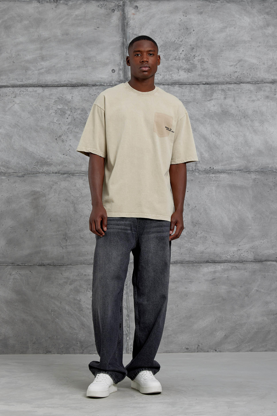 Krem Born To Stand Out Yazılı Yıkamalı Oversize Tshirt