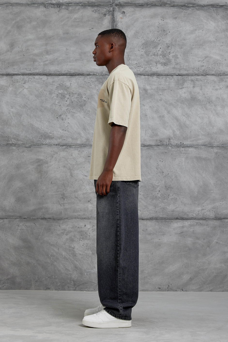 Krem Born To Stand Out Yazılı Yıkamalı Oversize Tshirt
