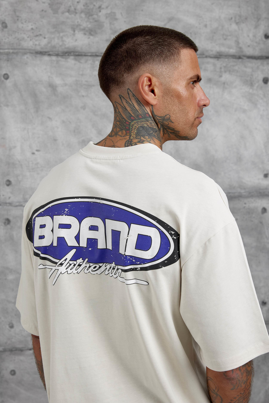 Krem Brand Authentic Yazılı Oversize Tshirt