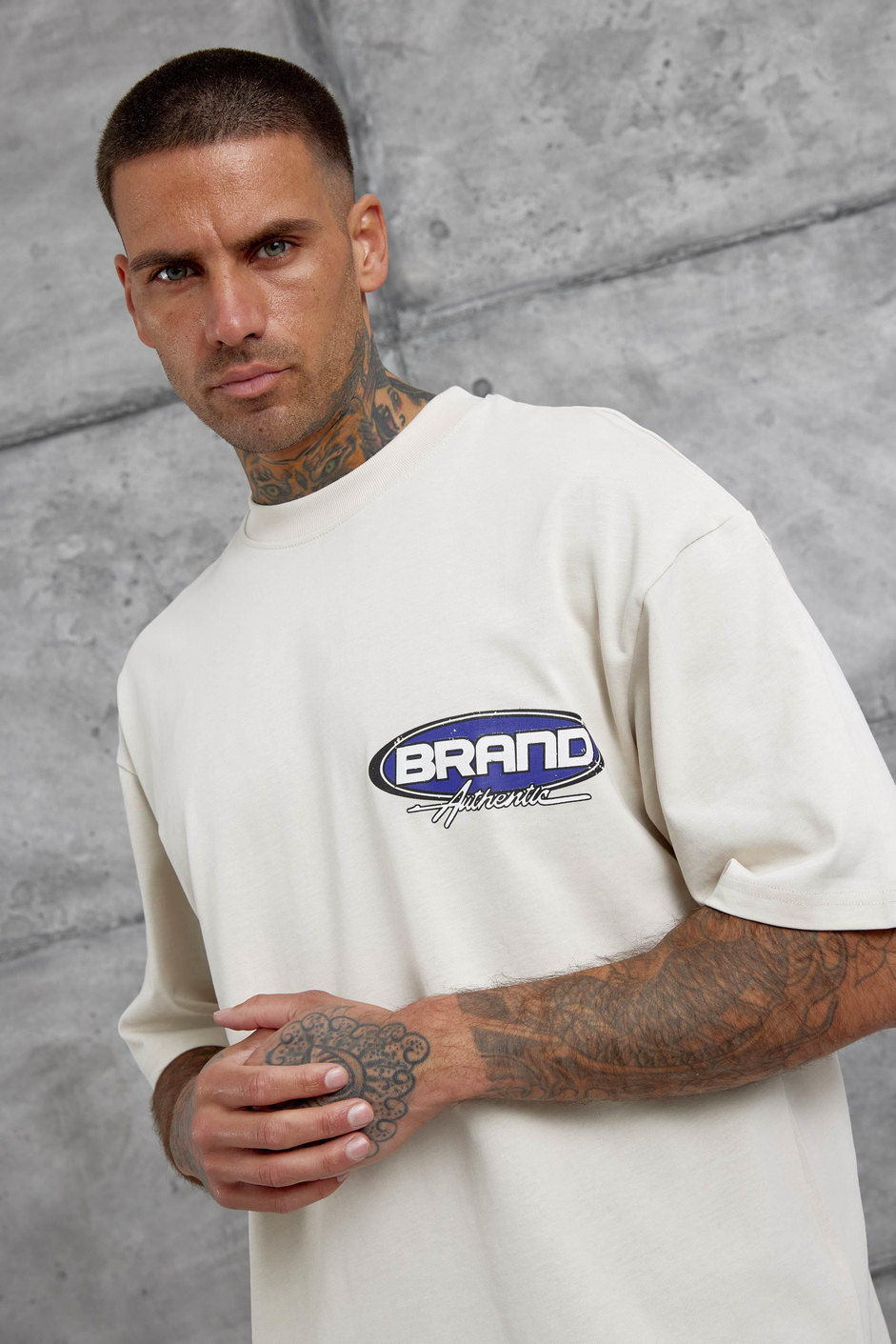 Krem Brand Authentic Yazılı Oversize Tshirt