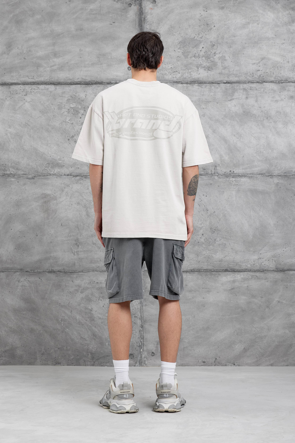 Krem Brand Yazılı Yıkamalı Oversize Tshirt