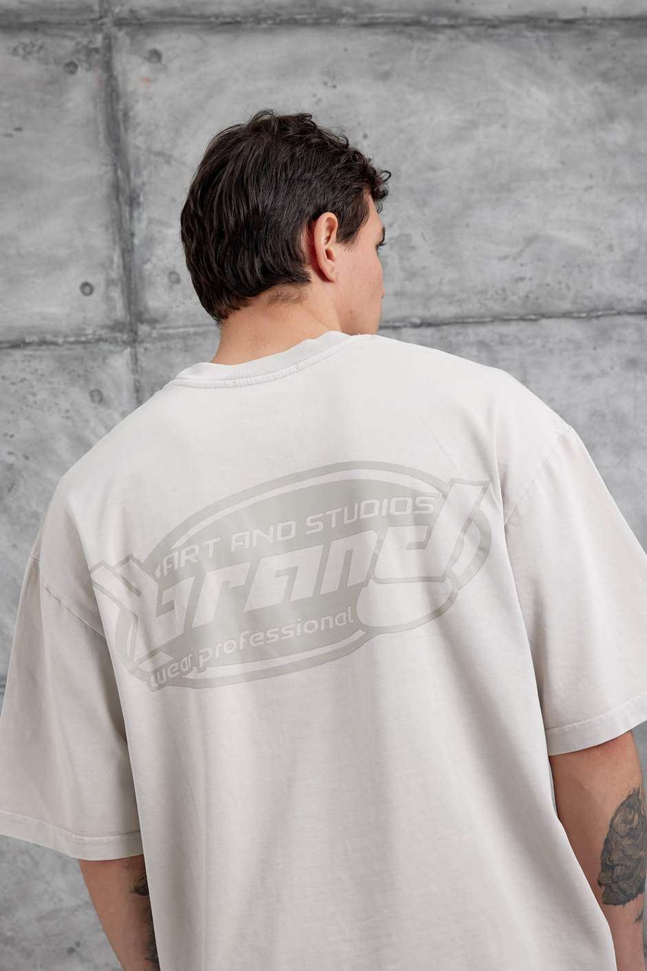 Krem Brand Yazılı Yıkamalı Oversize Tshirt