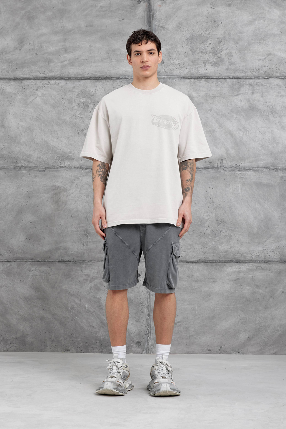 Krem Brand Yazılı Yıkamalı Oversize Tshirt