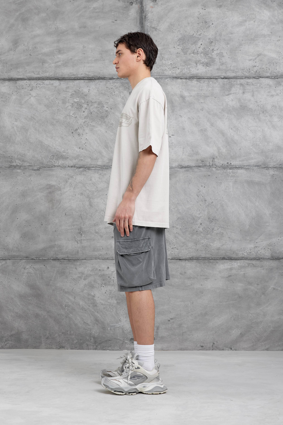 Krem Brand Yazılı Yıkamalı Oversize Tshirt
