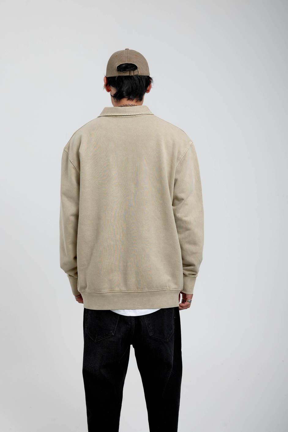 Krem Cebi Brand Yazılı Yakası Fermuarlı Sweatshirt