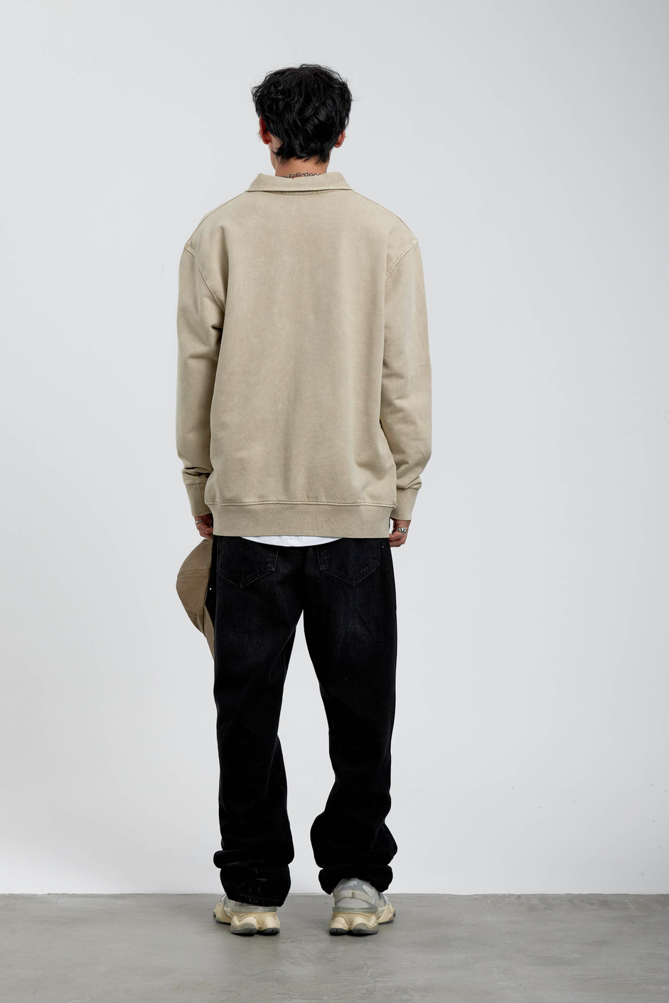 Krem Cebi Brand Yazılı Yakası Fermuarlı Sweatshirt