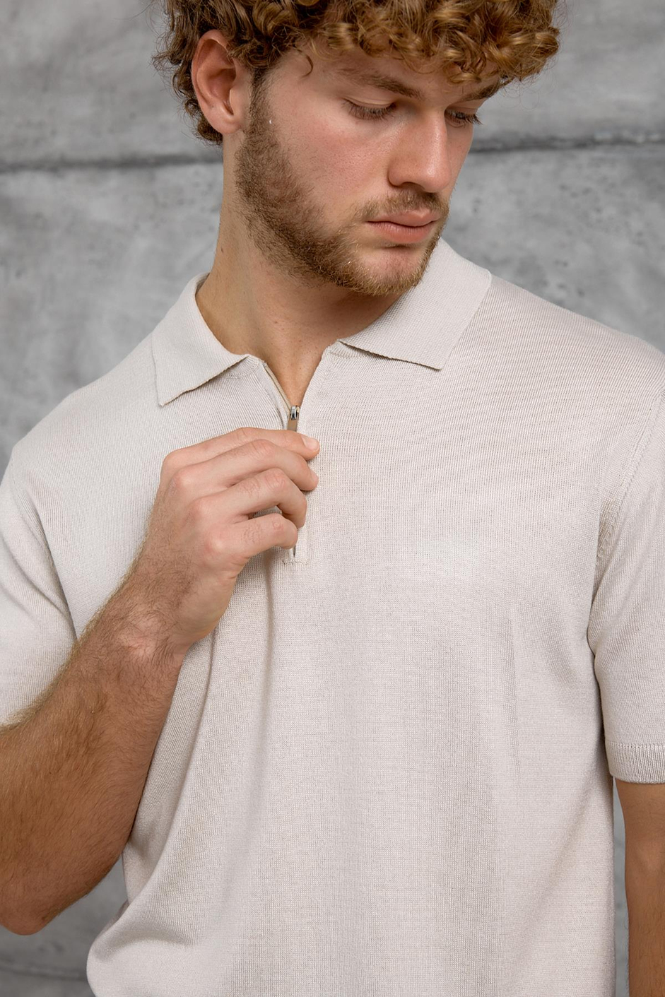 Krem DP FERMUARLI POLO TSHIRT