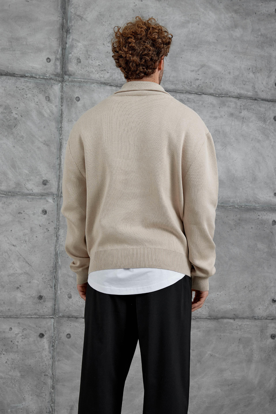 Krem Gst Yarım Fermuarlı Oversize Triko