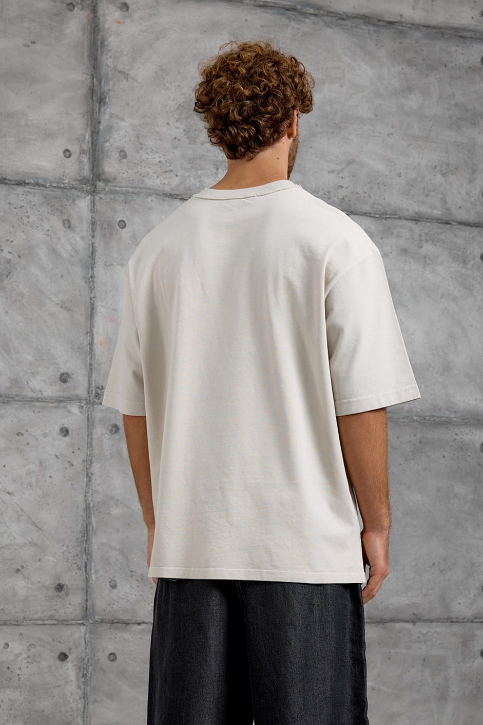 Krem HARF DİKİŞLİ YIKAMALI OVERSIZE TSHIRT