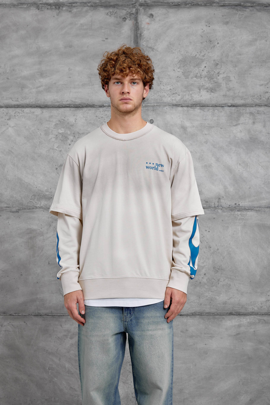 Krem KOLU ALEV BASKILI OVERSİZE SWEATSHIRT