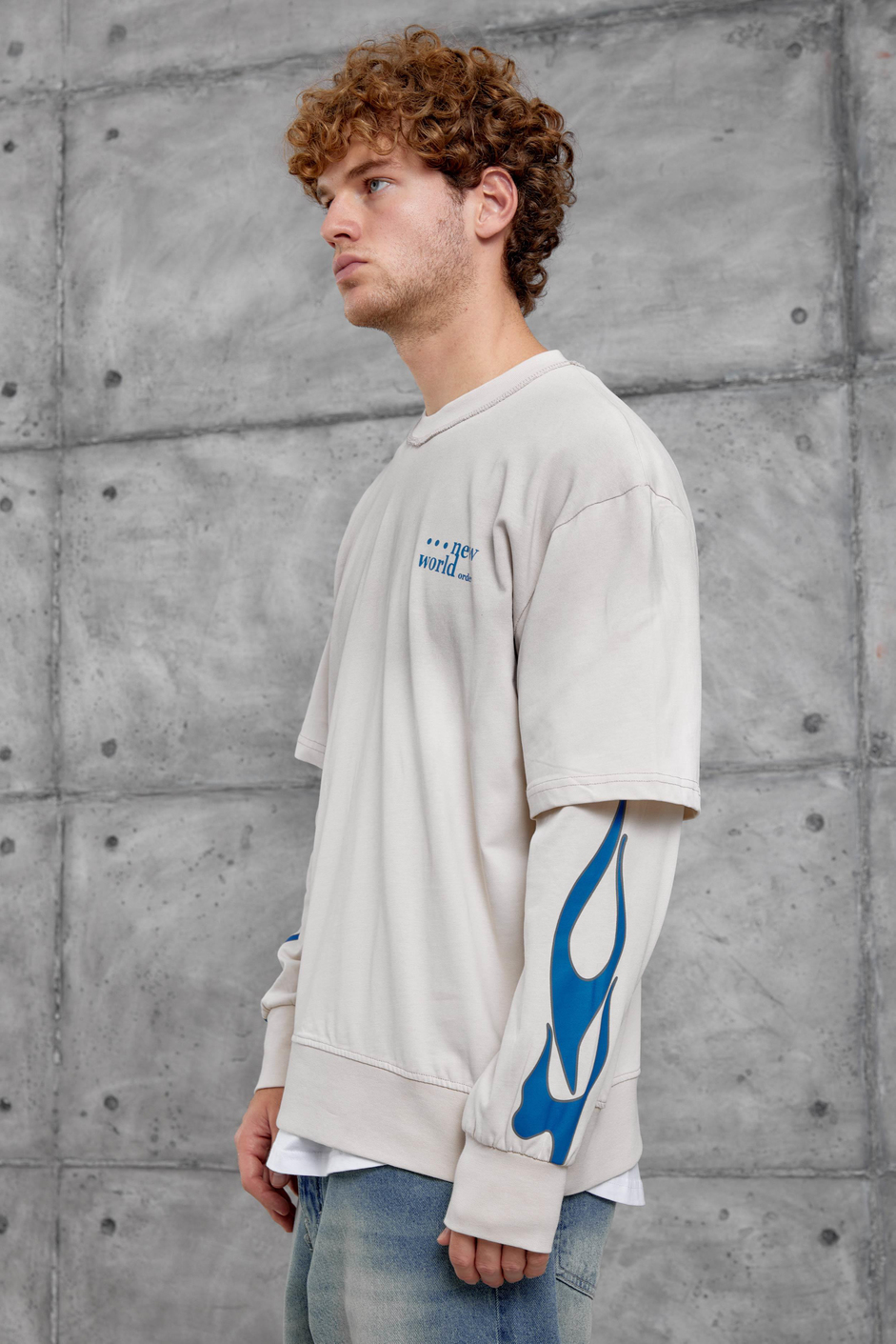 Krem KOLU ALEV BASKILI OVERSİZE SWEATSHIRT