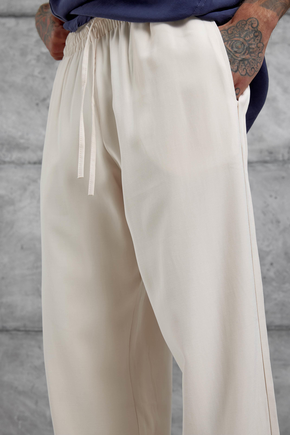 Krem Kp Duble Kumaş Baggy Pantolon