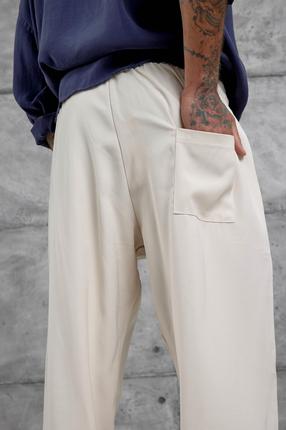 Krem Kp Duble Kumaş Baggy Pantolon