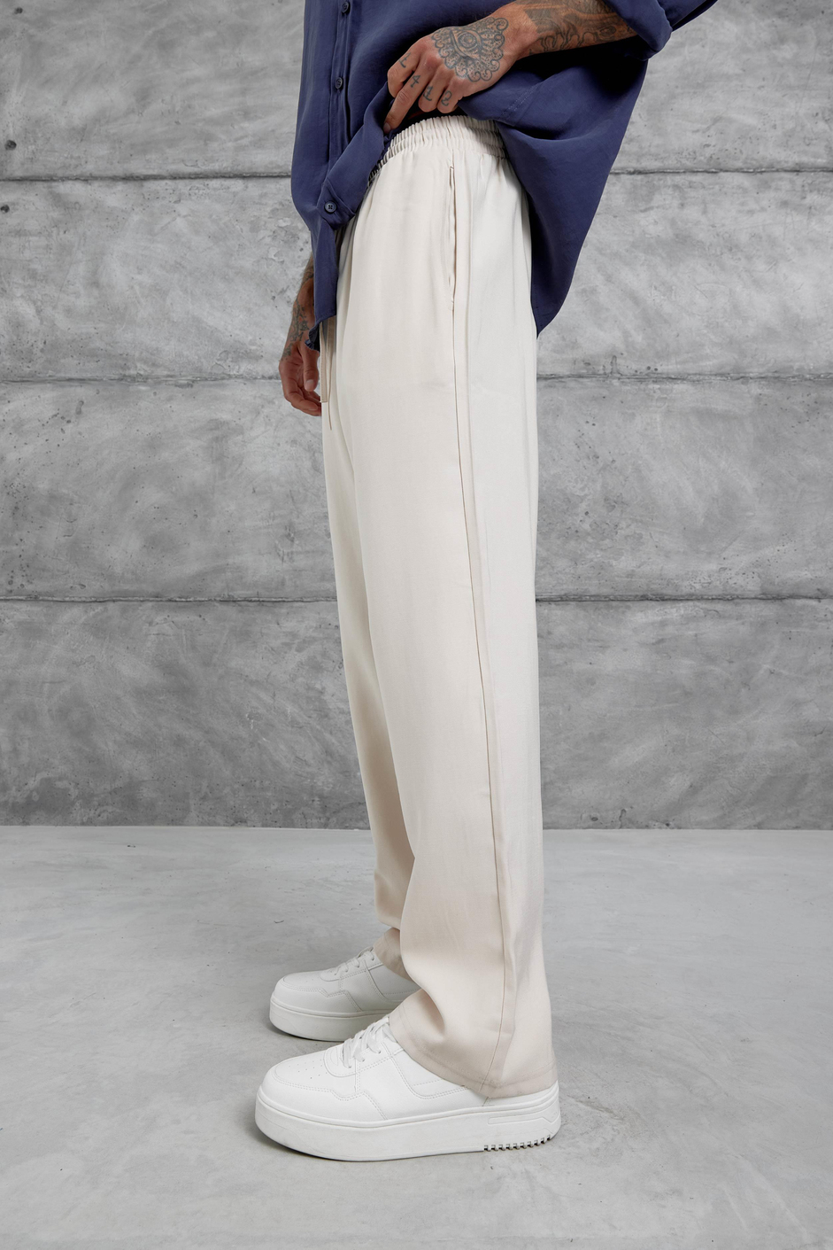 Krem Kp Duble Kumaş Baggy Pantolon