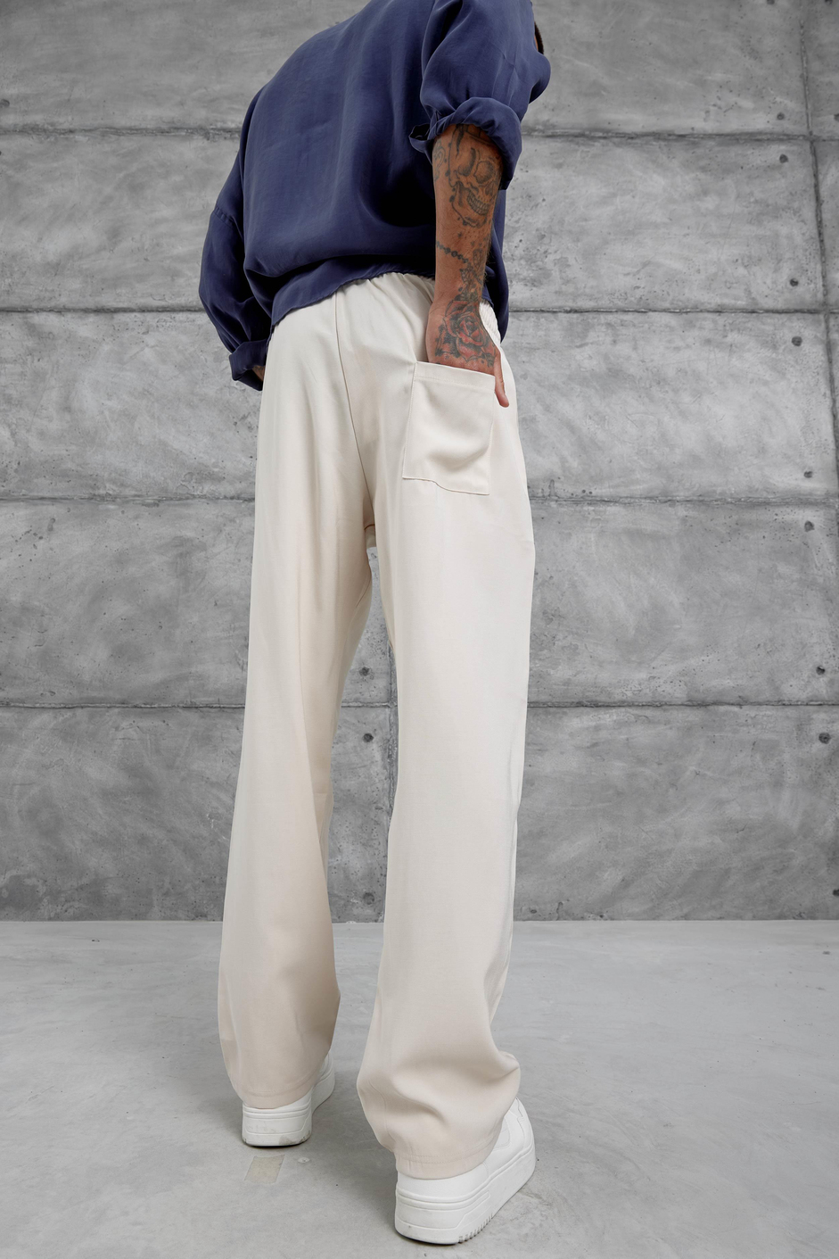 Krem Kp Duble Kumaş Baggy Pantolon