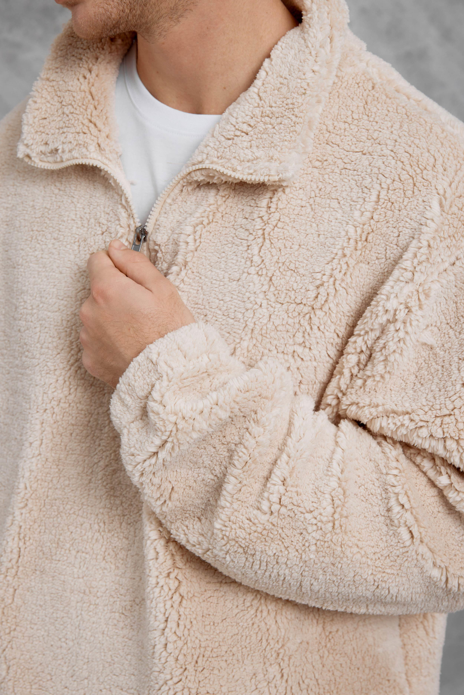 Krem LNS YARIM FERMUAR PELUŞ SWEATSHİRT