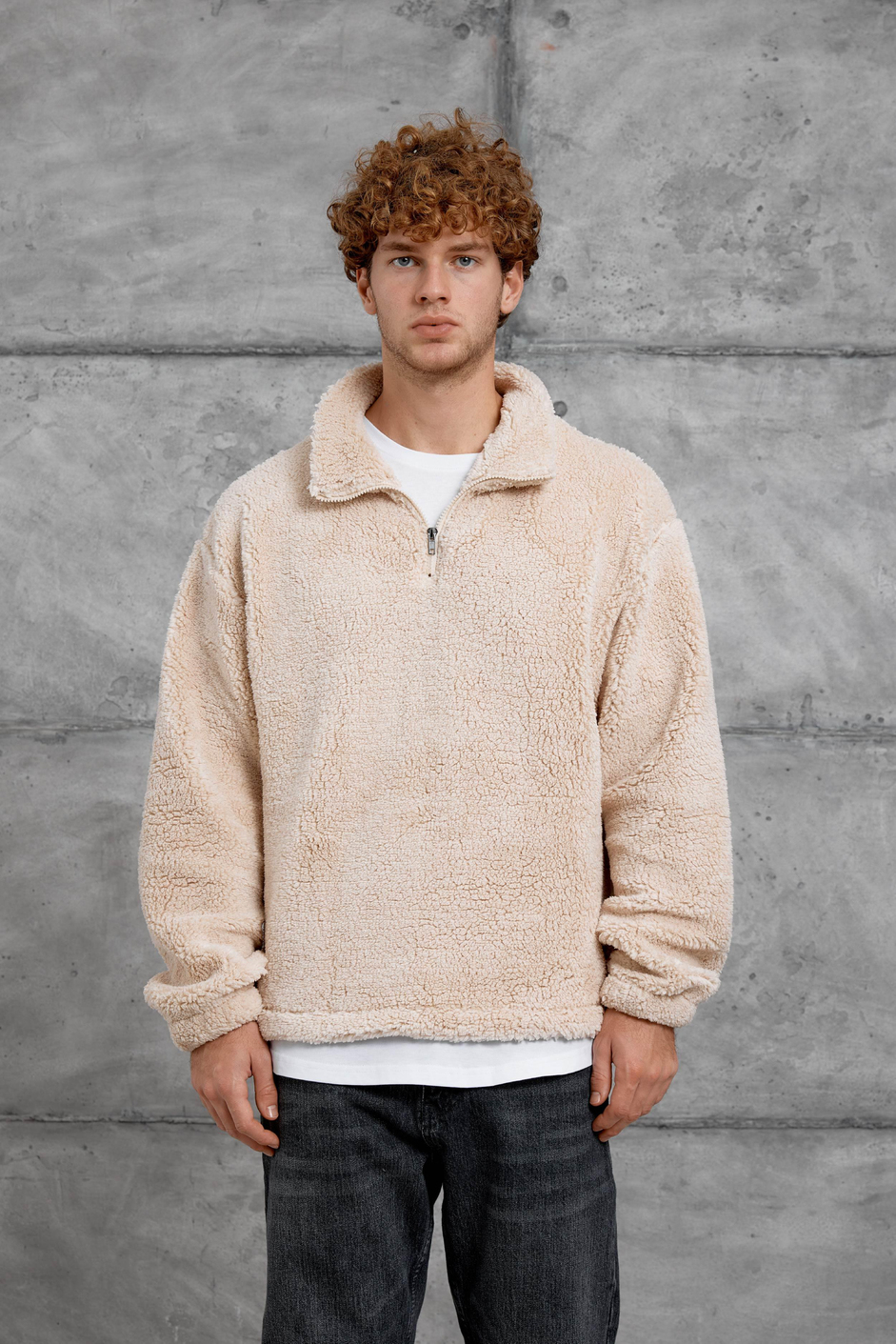 Krem LNS YARIM FERMUAR PELUŞ SWEATSHİRT