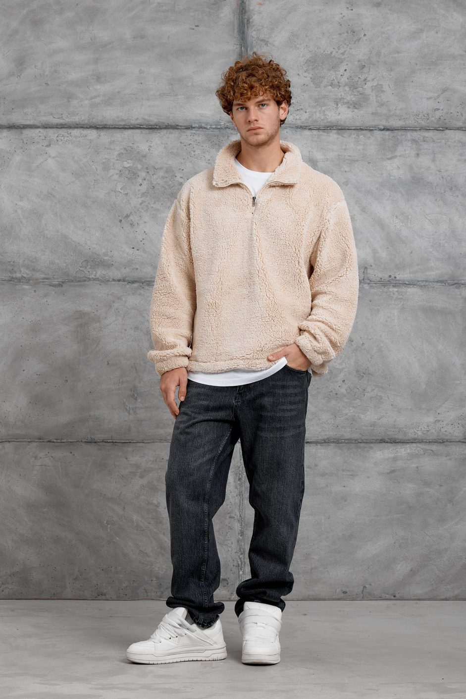 Krem LNS YARIM FERMUAR PELUŞ SWEATSHİRT