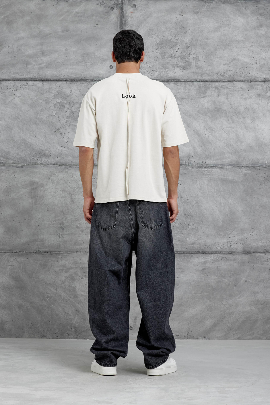 Krem Look Yazılı Parçalı Oversize Tshirt