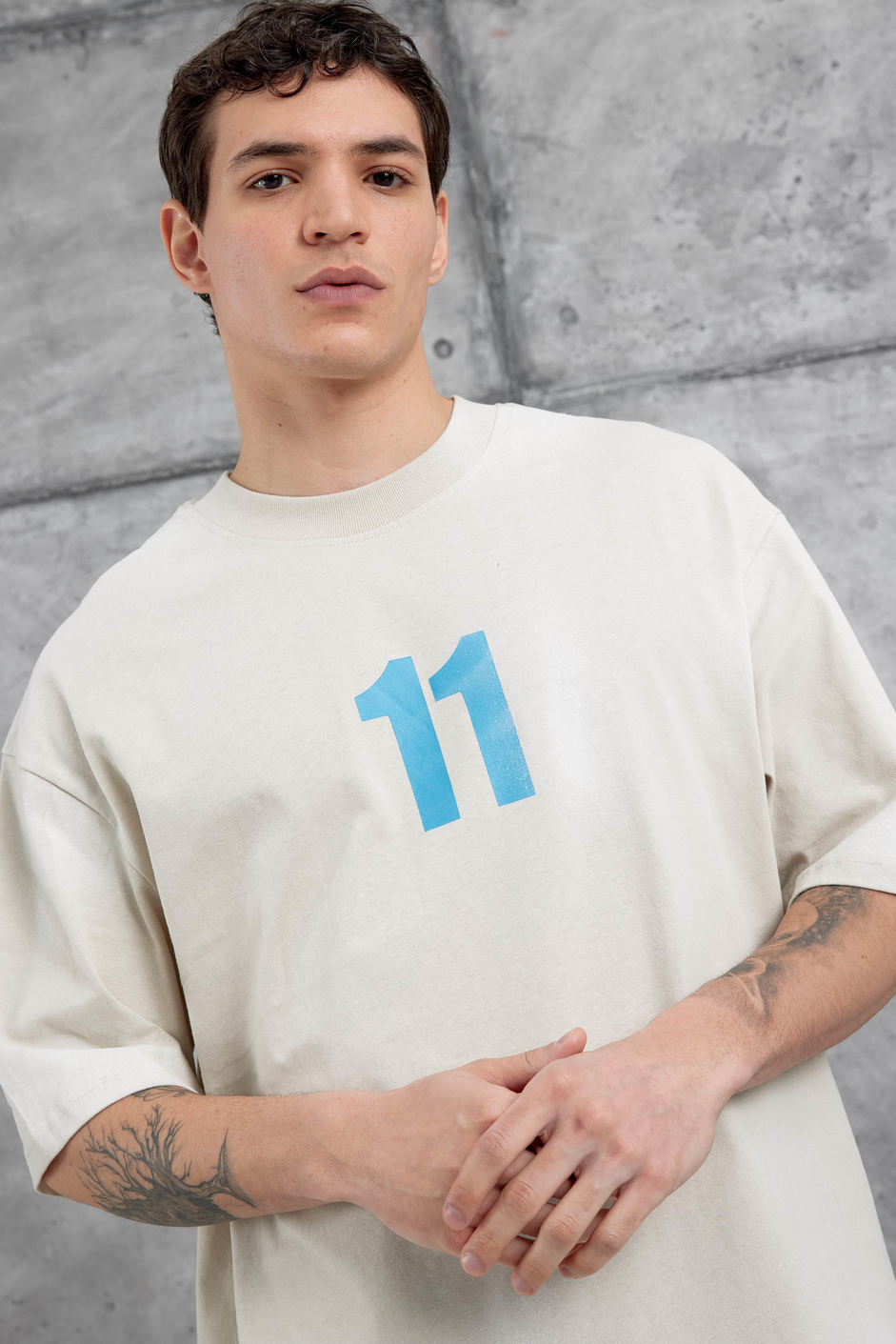 Krem M11 Yazılı Oversize Tshirt