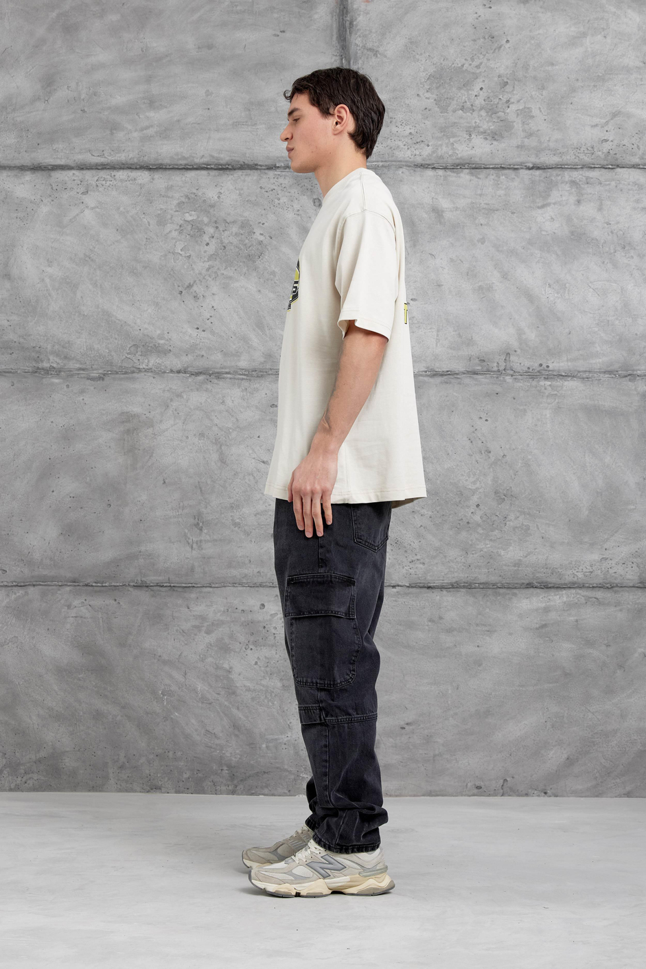 Krem M99 Studio Yazılı Oversize Tshirt