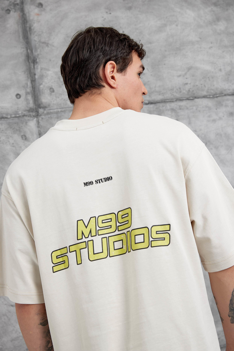 Krem M99 Studio Yazılı Oversize Tshirt