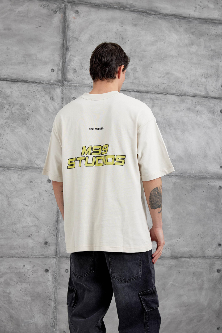 Krem M99 Studio Yazılı Oversize Tshirt
