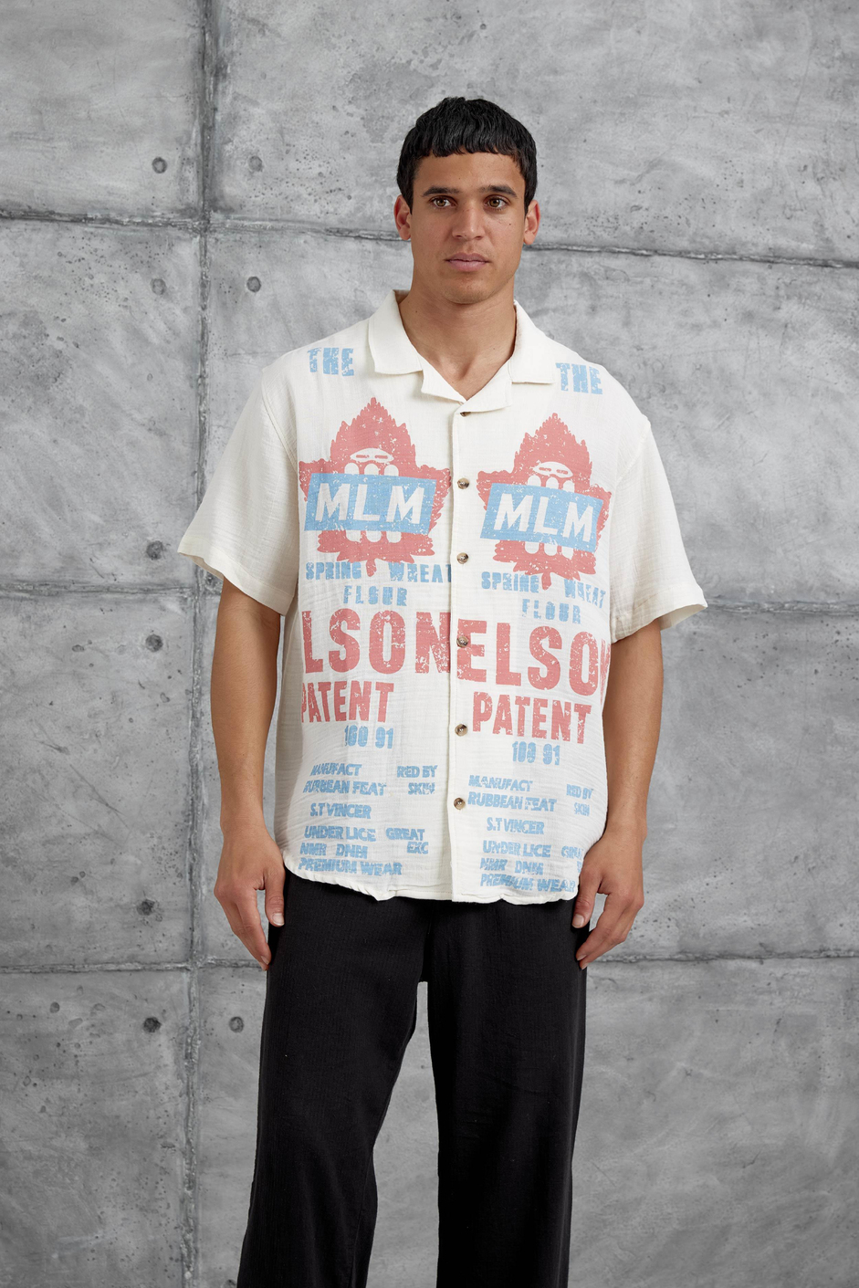 Krem Mlm Elson Baskılı Oversize Gömlek