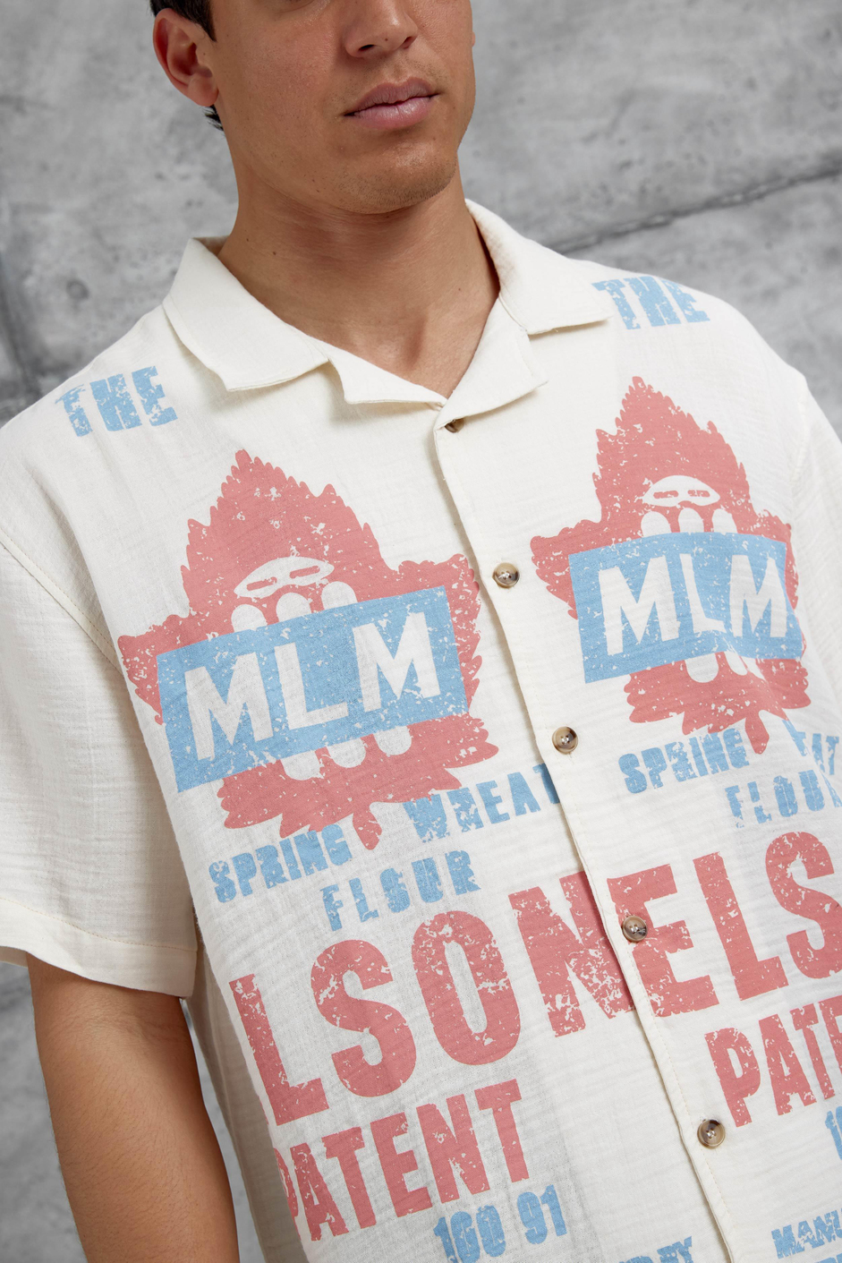 Krem Mlm Elson Baskılı Oversize Gömlek
