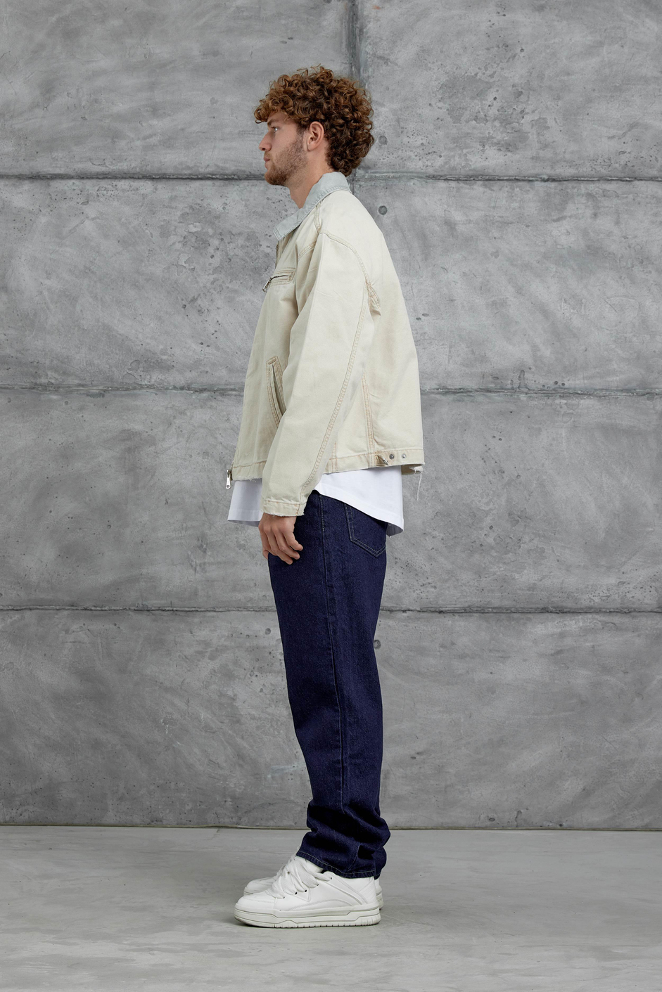 Krem Mmx Cep Detaylı Denim Ceket