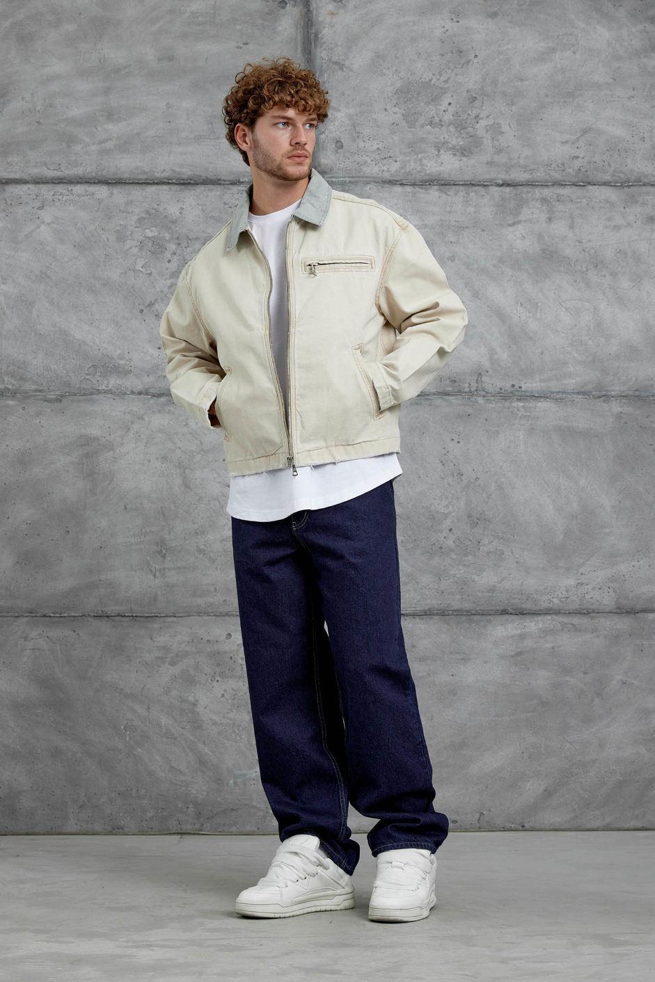 Krem Mmx Cep Detaylı Denim Ceket