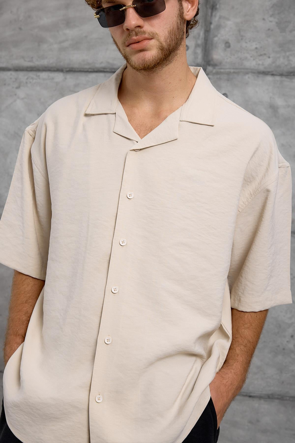 Krem MODAL KUMAŞ OVERSIZE GÖMLEK