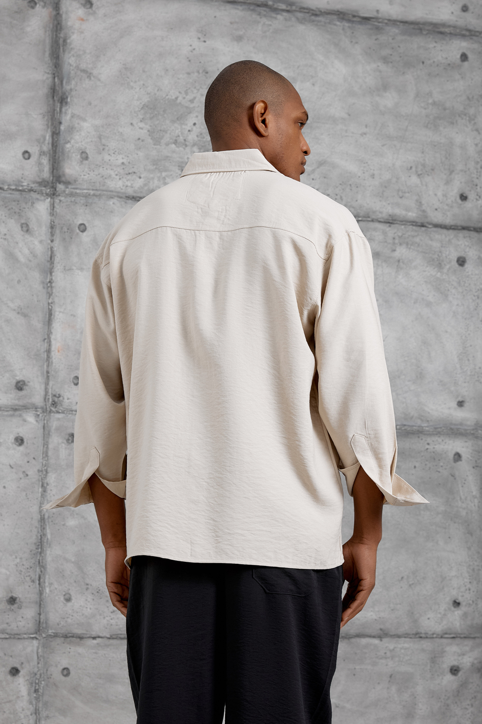 Krem MODAL KUMAŞ OVERSIZE GÖMLEK