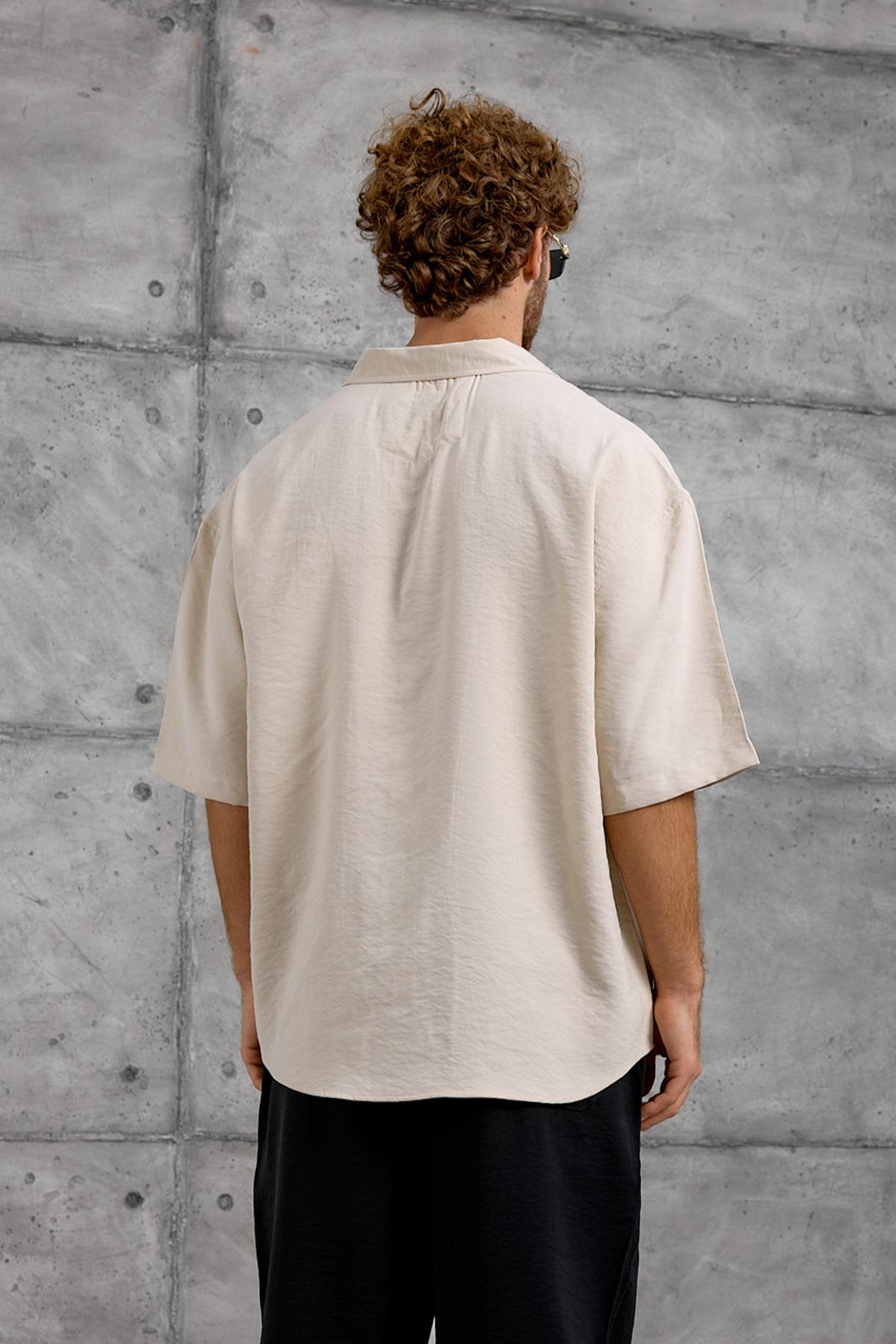 Krem MODAL KUMAŞ OVERSIZE GÖMLEK