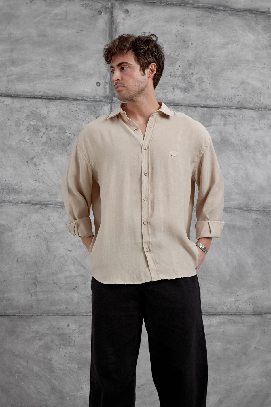 Krem Modal Kumaş Oversize Gömlek