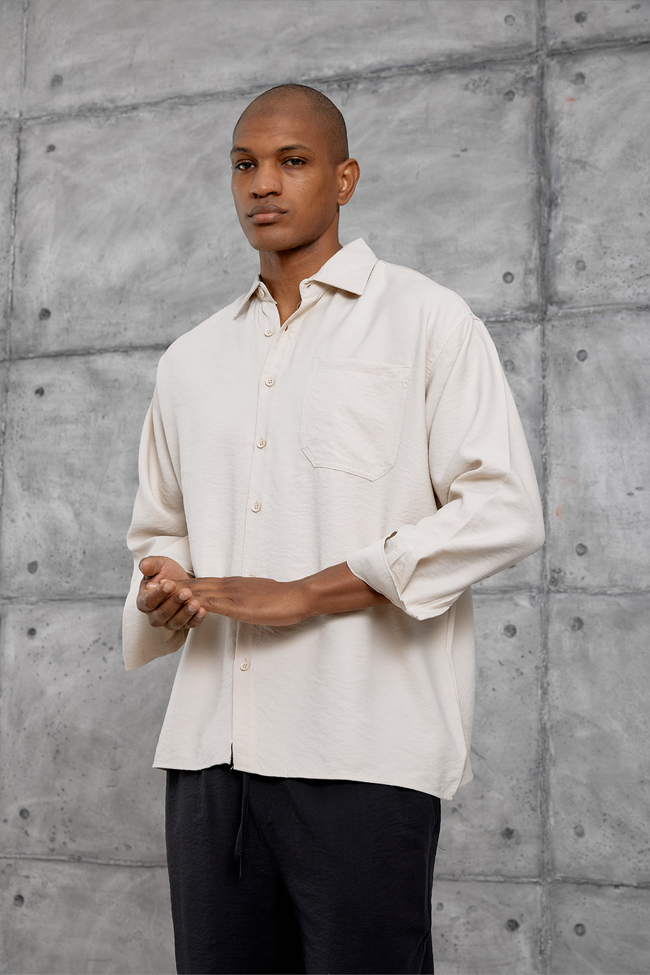 Krem MODAL KUMAŞ OVERSIZE GÖMLEK